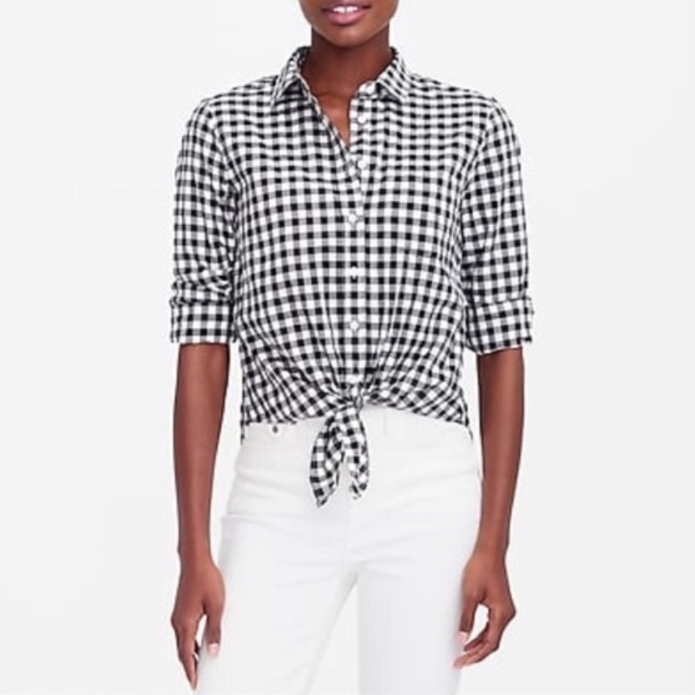 EUC J.Crew Buffalo Plaid Tie Hem Shirt